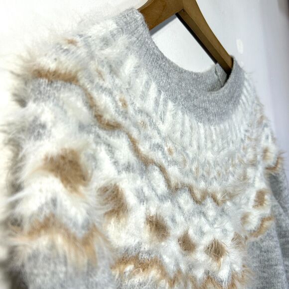 FATE Stitch Fix Wool Blend Sweater Womens S Fuzzy Knit Grey Fair Isle - Picture 3 of 9